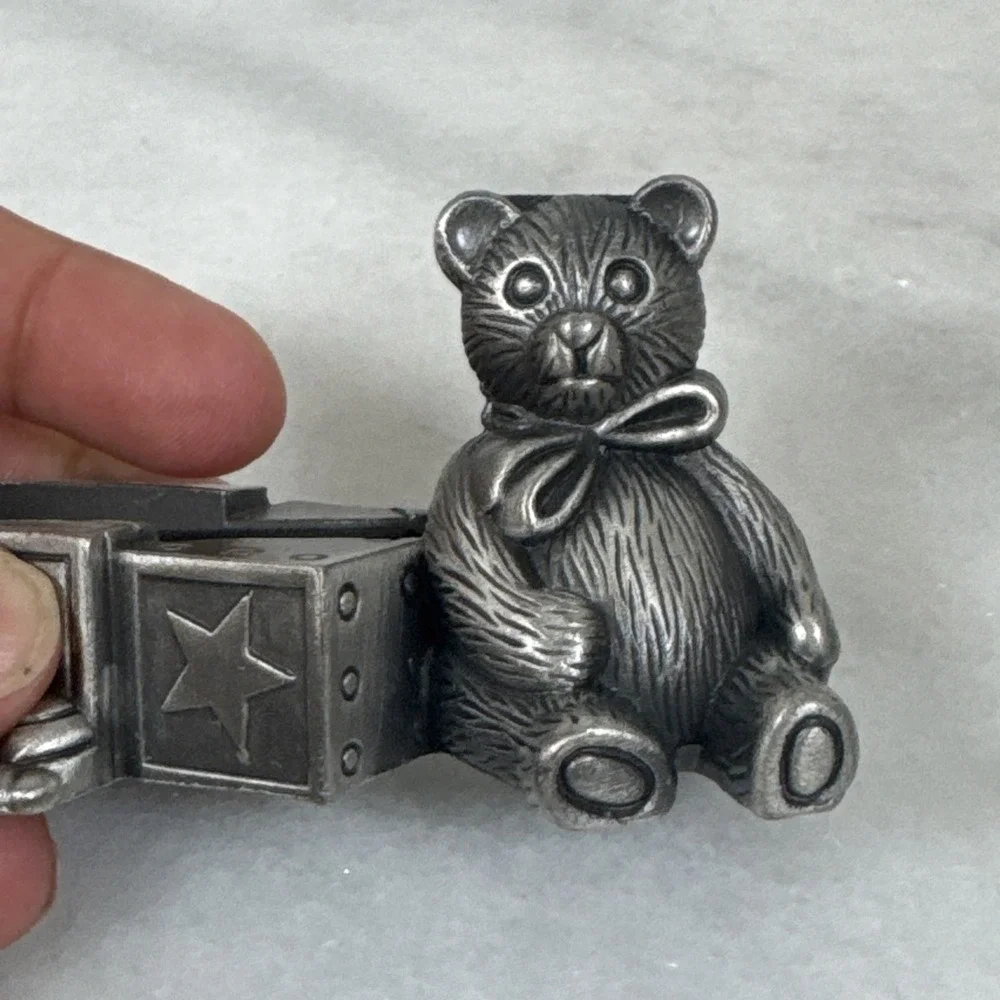 Pewter Teddy Bear Photo Picture Business Card Letter Recipe Holder Shelf Sitter